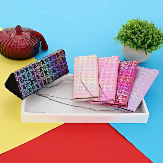 Foldable Triangle Glasses Case Heart Pattern Et-132d Purple