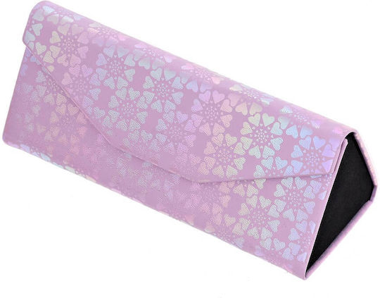 Foldable Triangle Glasses Case Heart Pattern Et-132d Purple