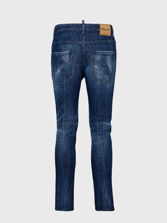 Skater Men's Elastic Jeans Pants with Loose Fit Blue