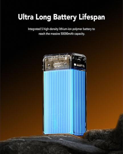 Charmast TankLite Power Bank 50000mAh 22.5W με 3 Θύρες USB-A και 3 Θύρες USB-C Power Delivery Μαύρο
