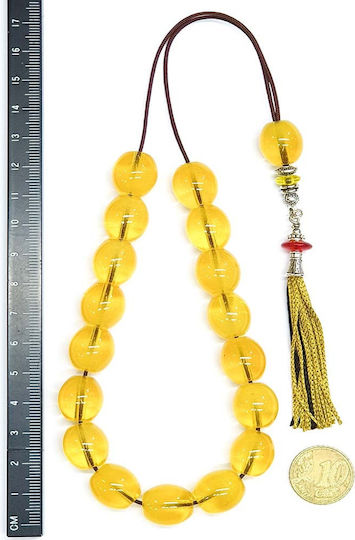 Roloi Komboloi Worry Beads with 17 Beads Length 35cm Yellow