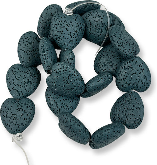 Natural Lava Heart Blue Petrol 20mm – 40cm Length