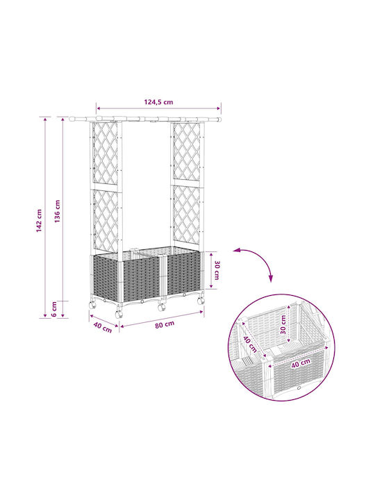 vidaXL Ζαρντινιέρα Πλαστική Μαύρο 124.5x40x142εκ.