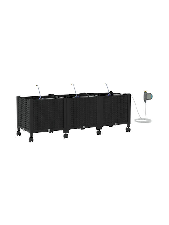 vidaXL Set 3 Planter Box-uri Din Plastic Negre