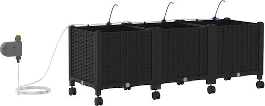 vidaXL Set of 3 Black Plastic Planter Boxes