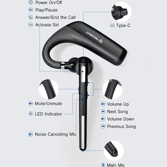 Techsuit PowerTalks (G6) In-ear Bluetooth Handsfree Headset Black