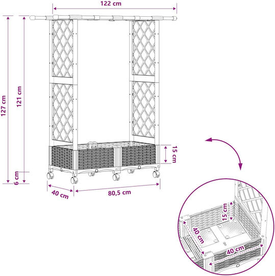 vidaXL Zardiniere Din Plastic Neagră 122.5x40x127 cm