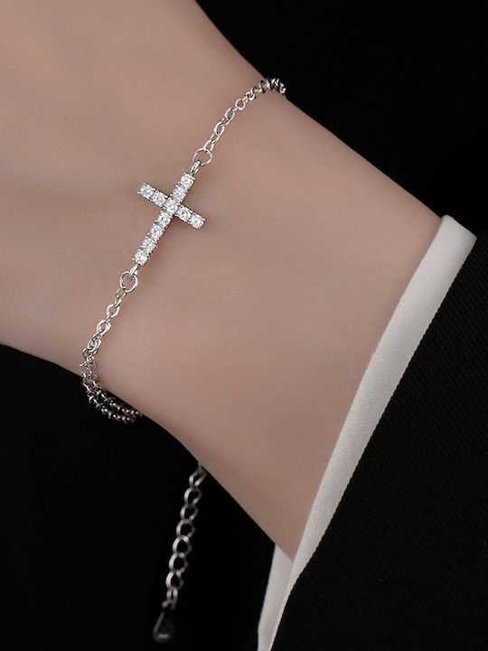 Trusky Women's Set Bracelets with Cross Design in Silver with Zircon 18cm