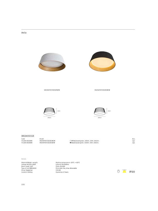VK Lighting Κρεμαστό Φωτιστικό Λευκό LED με Θερμό Λευκό Φως 4εκ.