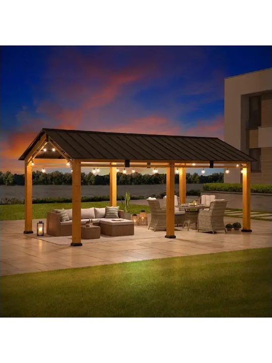Mijo Garten Gazebo mit LEDs Grau 6.03x3.36m