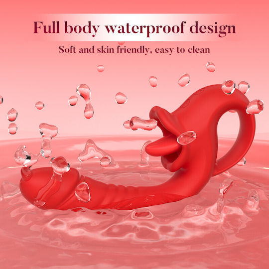 Smd Double Trouble Thruster Clitoral Licking & G-spot Thrusting Vibrator Διπλός Δονητής 10 Licking & Thrusting Modes Red