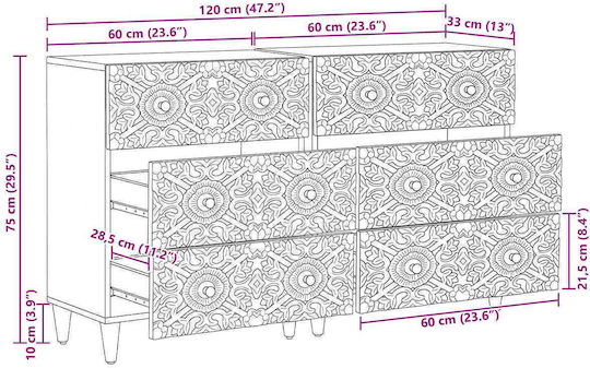 Μπουφές Ξύλινος με Συρτάρια Καφέ 120x33x75cm