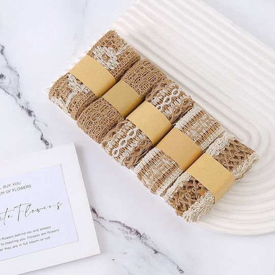 Paper Ribbon Floral Beige 2m