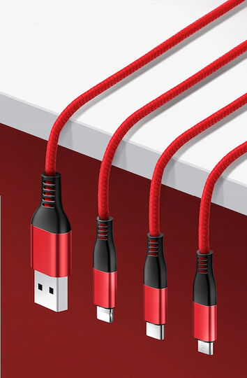 3-in-1 Cable Iphone Micro Usb Type-c Koanni Kb13_red