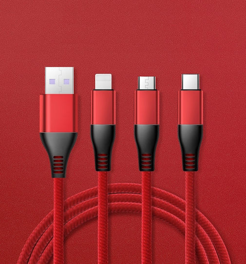 3-in-1 Cable Iphone Micro Usb Type-c Koanni Kb13_red