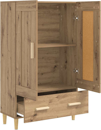 Living Room Display Cabinet Made of Wood and Metal with Glass Oak 70x31x115cm