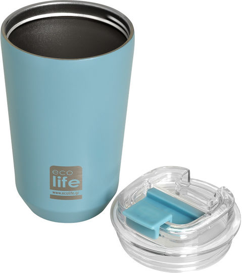 Ecolife Recyclable Stainless Steel Thermos Cup BPA Free 360ml Light Blue with Straw