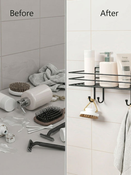 Femmit Self-Adhesive Metal Bathroom Shelf Hooks 30×10 Cm Black