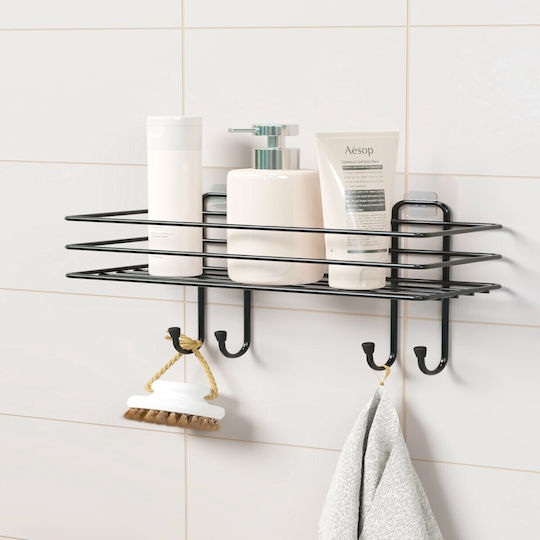 Femmit Selbstklebendes Metallregal Badezimmerregal mit Haken 30×10 cm Schwarze