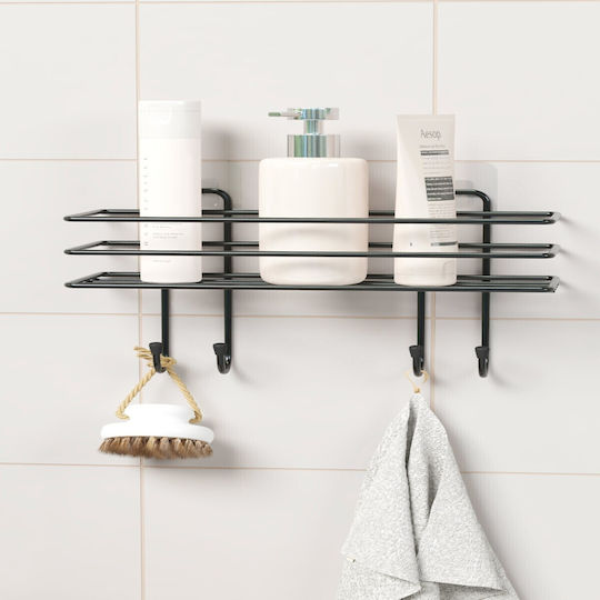 Femmit Selbstklebendes Metallregal Badezimmerregal mit Haken 30×10 cm Schwarze
