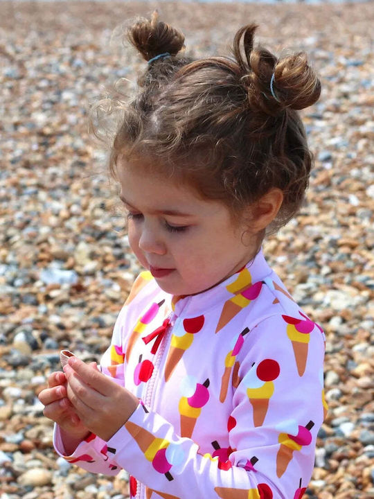Toby Tiger Kids One-Piece Swimwear With Long Sleeve Pink