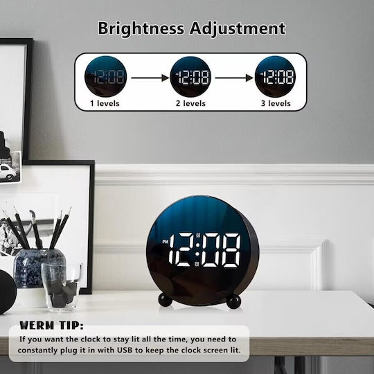 Geräuschloses Digitales Tischuhr LED mit Wecker Schwarz HL-8895-BLACK