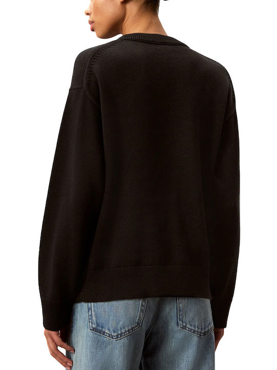 Calvin Klein Logo Bluză Damă cu Mânecă Lungă Pulover din Bumbac Alb-Negru Calvin Klein Logo Bluză Damă cu Mânecă Lungă Pulover din Bumbac Alb-Negru