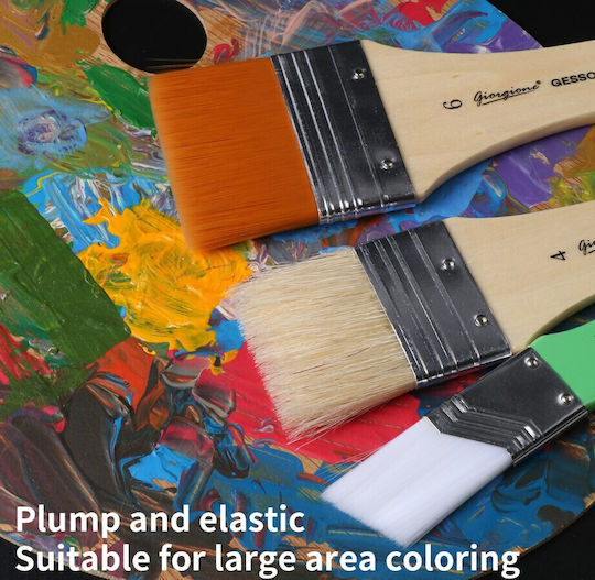Roza Set of Art Brushes Gesso 3pcs 35mm 50mm 65mm Nylon Hair Primer Acrylics & Texture Paste
