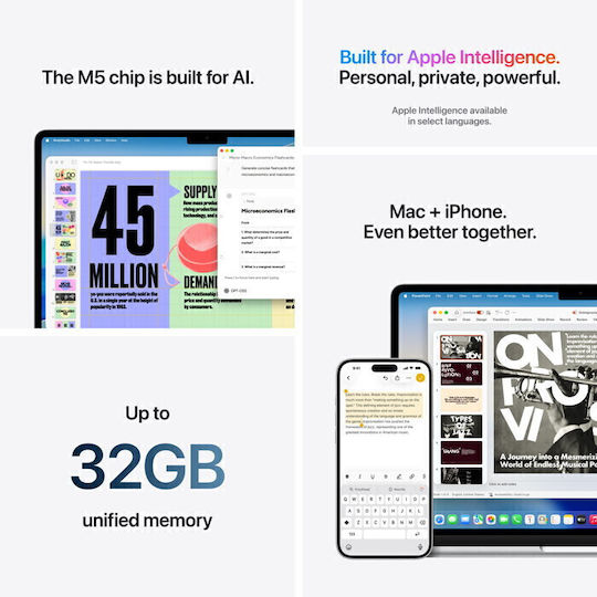 Apple MacBook Air 13.6" IPS Retina Display (M5-10-Core/16GB/512GB SSD/8-Core GPU) Silver (GR Keyboard)