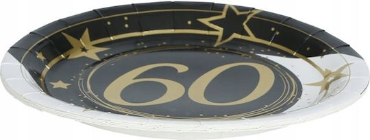 Paper Plates 60th Birthday Sixtieth Gold Black 23cm 6pcs
