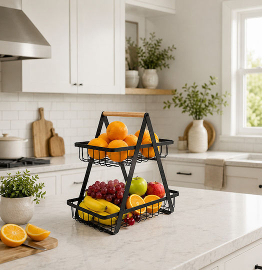 Obstschale Metallisch 2 Niveaus Schwarze 24x14x22cm Obstschale Metallisch 2 Niveaus Schwarze 24x14x22cm