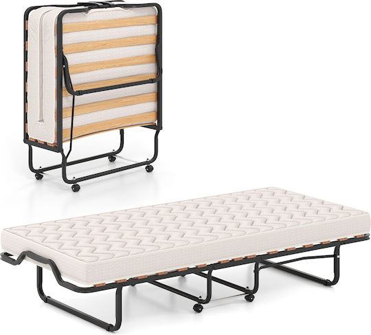 Klappbett mit Matratze 10,5cm Einzel Schwarz 200x90cm