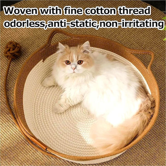 Cat and Small Dog Nest Knitted Natural Rope Summer Ventilated Bed Toy Ball M46xW46xH16cm White Grey