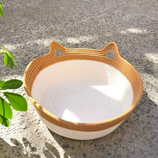 Cat and Small Dog Nest Knitted Natural Rope Summer Ventilated Bed Toy Ball M46xW46xH16cm White Brown