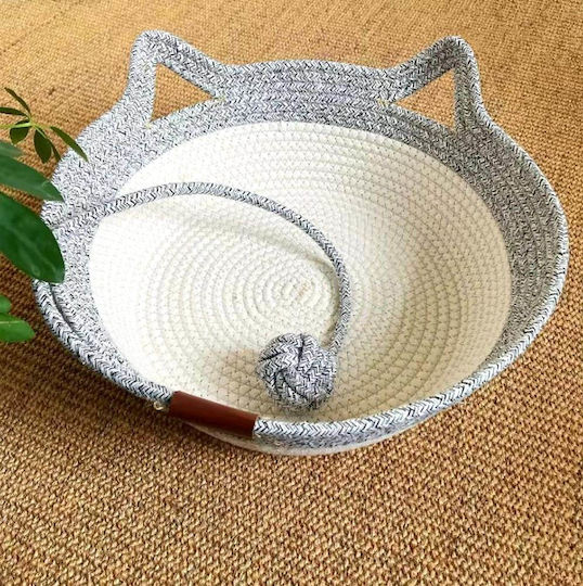 Cat and Small Dog Nest Knitted Natural Rope Summer Ventilated Bed Toy Ball M46xW46xH16cm White Grey