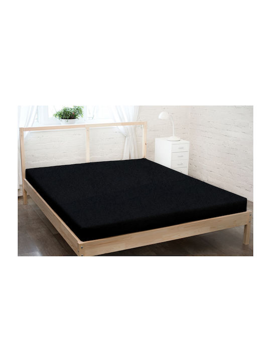 KZ Cearceaf de Pat Super Dublu cu Elastic 160x200cm Negru