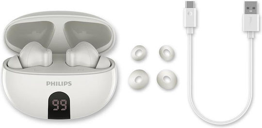Philips TAT2520WT In-ear Bluetooth Handsfree Ακουστικά με Αντοχή στον Ιδρώτα και Θήκη Φόρτισης Λευκά