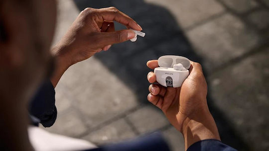 Philips TAT2520WT In-ear Bluetooth Handsfree Ακουστικά με Αντοχή στον Ιδρώτα και Θήκη Φόρτισης Λευκά