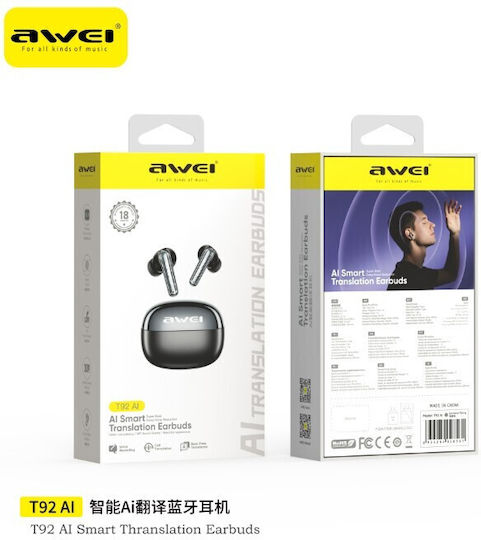 Awei T92 ANC Pro In-ear Bluetooth Handsfree Ακουστικά με Θήκη Φόρτισης Μαύρα