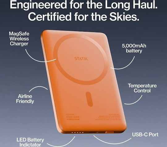 Statik MagSafe Power Bank 5000mAh 15W with USB-C Port Orange