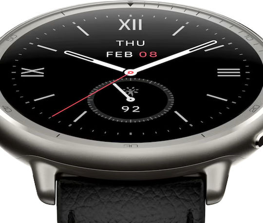 Amazfit Active 2 Stainless Steel 44mm Smartwatch με Παλμογράφο (Black Leather)