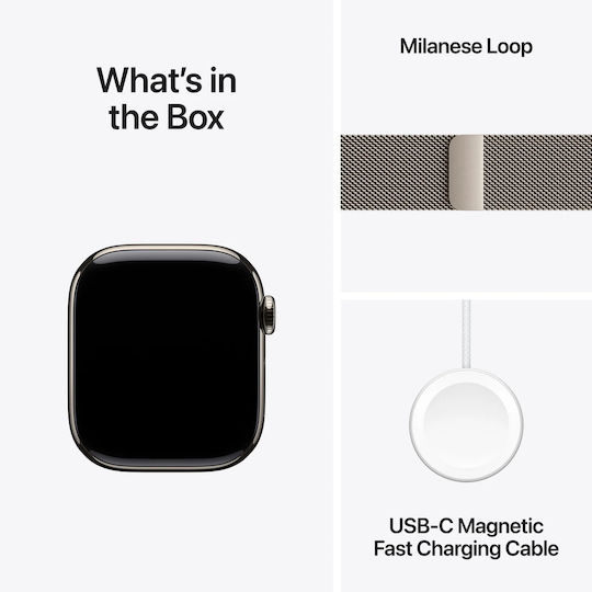 Apple Watch Series 11 Cellular Titanium 46mm Αδιάβροχο με eSIM και Παλμογράφο (Natural Titanium Case with Natural Milanese Loop - S/M)