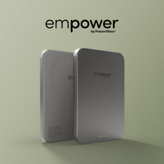 PanzerGlass Empower MagSafe Qi2 5000mAh 20W с USB-C изходен порт Power Delivery / Бързо зареждане Титанов Външна батерия