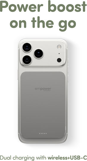 PanzerGlass Empower MagSafe Qi2 5000mAh 20W с USB-C изходен порт Power Delivery / Бързо зареждане Титанов Външна батерия