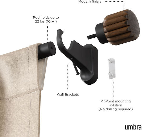 Umbra Extendable Metallic Curtain Pole Evie Single 107-305cm Black/Walnut