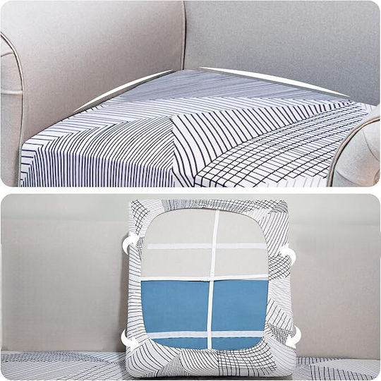 Abdeckung Elastische Abdeckung Vier-Sitzer-Sofa Weiß Geometrisches Muster 210cm