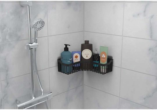 SteweHome Corner Wall Mounted Bathroom Shelf Plastic 26x26x8cm Black