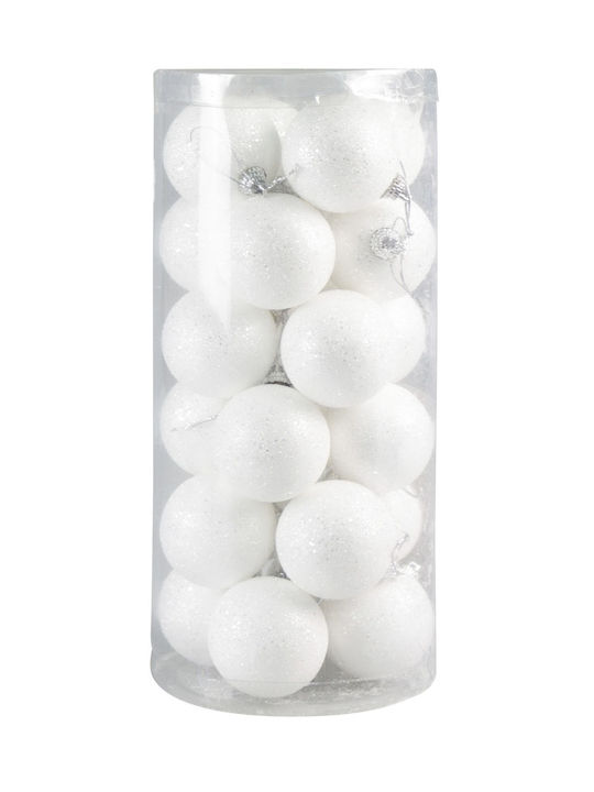 White Glitter Shatterproof Christmas Baubles 24pcs
