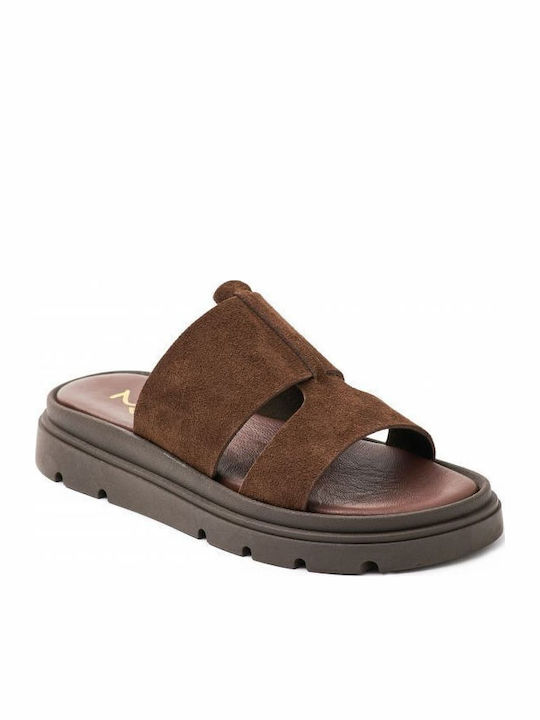 Δερμάτινα Γυναικεία Ανατομικά Σανδάλια Flatforms Καφέ
