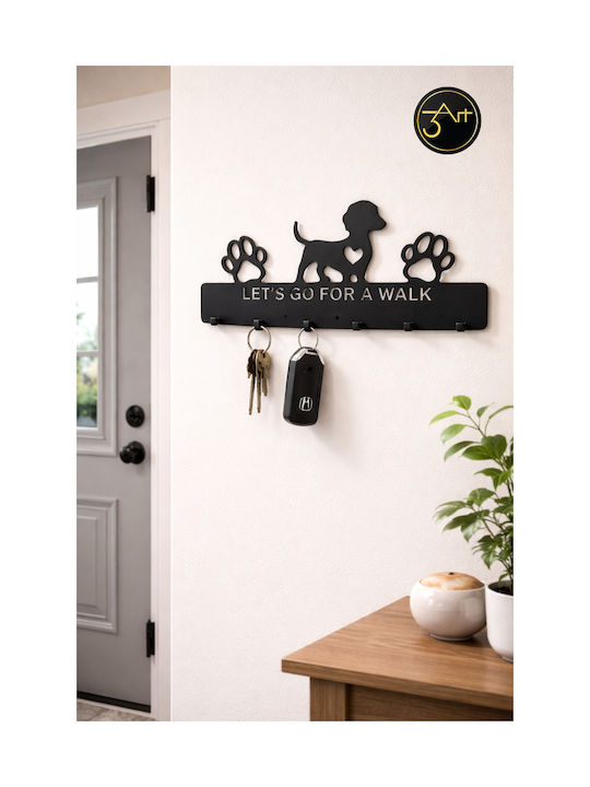 SteweHome Metal Wall Hanger 6 Hooks Black 25x10x10cm